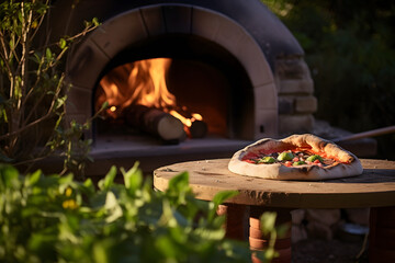 photo of a pizza oven, eating a pizza, pizza oven, oven pizza