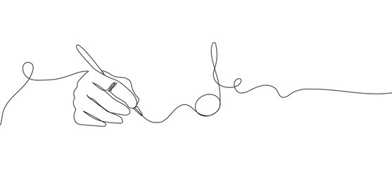 Musical note with human hand in continuous line style.