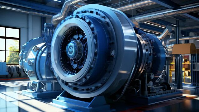 Large industrial compressor for chemical production with an asynchronous electric motor in a production room