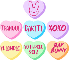 Sweet heart shape candy. Conversation sweets for valentines day isolated on white background. Valentine sweetheart candies with text.