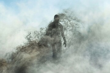 Naklejka premium An ethereal visitor seen in the fleeting mist from steam vents