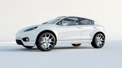 Fototapeta premium Non-existent brand-less generic concept white sport electric car on white background. Automobile futuristic technology concept . 3D illustration rendering