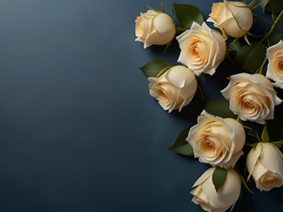 border of roses  on a dark marble background