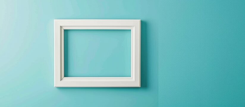 Vintage white frame against a soft blue backdrop with a simple border design.