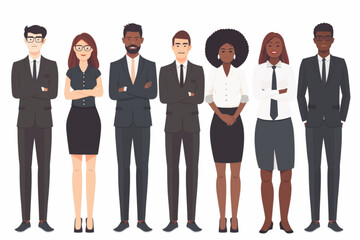 Business people. A set of characters of men and women in office attire of different races and ages. Colleagues vector icon, white background, black colour icon
