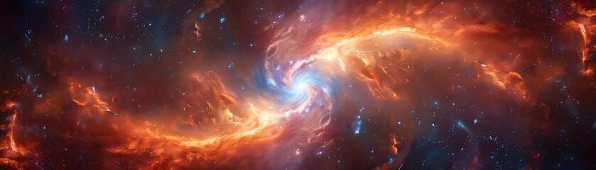 Fiery vortex in an ethereal cosmic nebula setting, soft tones, fine details, high resolution, high detail, 32K Ultra HD, copyspace - obrazy, fototapety, plakaty