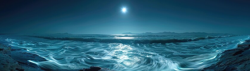 A breathtaking moonlit ocean view with gentle waves under a clear night sky
