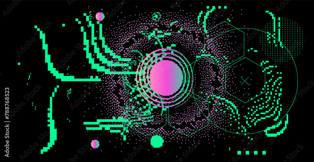 Leinwandbilder abstact grunge sci-fi background with geometic pixelated figures and patterns.