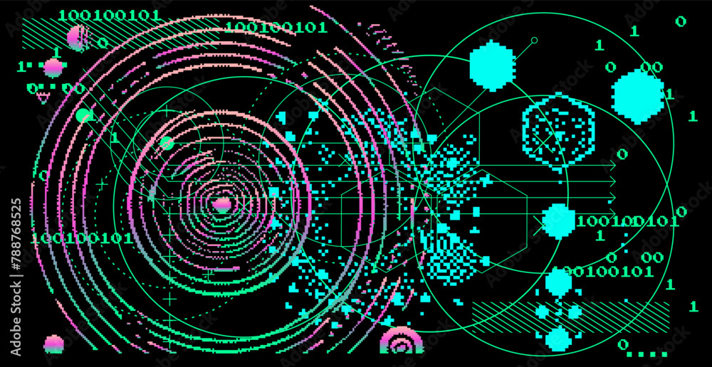 Leinwandbilder abstact grunge sci-fi background with geometic pixelated figures and patterns.