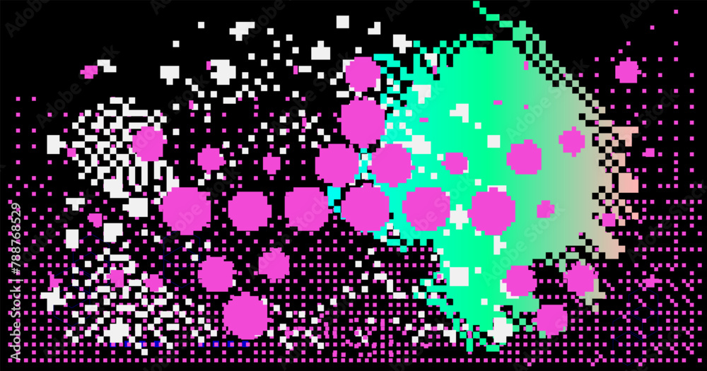 Poster Abstact grunge sci-fi background with geometic pixelated figures and patterns.