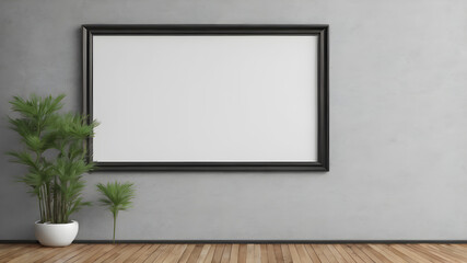 Fototapeta na wymiar Artifical Intelligence generated image of interior with empty frame. Blank picture frame hanging on wall, AI generated image