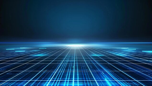 A blue grid background with white lines, glowing and futuristic, with a technology theme Generative AI