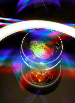 Abstract magical space background. universe solar system in a glass ball