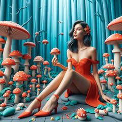 beautiful girl with a fly agaric in her hands