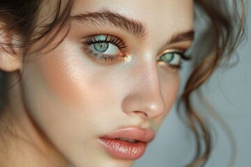 Model with chic eye makeup and beautiful eye shadow. Generative AI