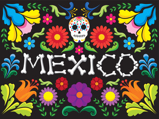 Mexican folk style pattern vector background