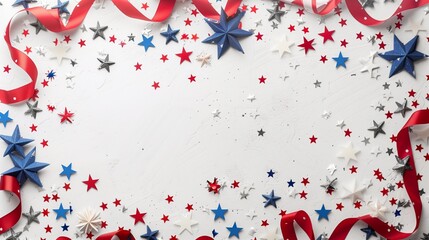 USA holiday decorations on a white background top view, flat lay - 788769565