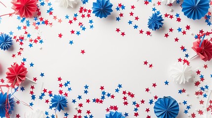 USA holiday decorations on a white background top view, flat lay - 788769578