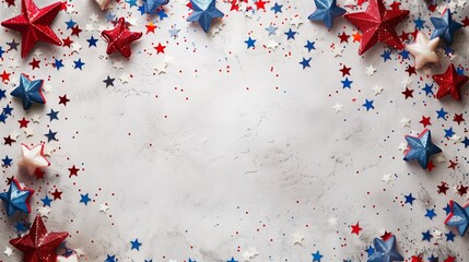 USA holiday decorations on a gray stone background, top view, flat lay - 788769722