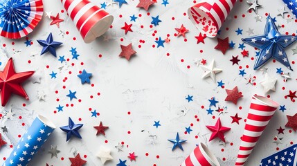 USA holiday decorations on a white background top view, flat lay - 788769741