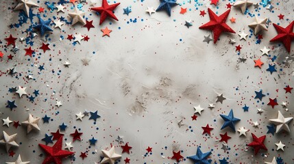 USA holiday decorations on a gray stone background, top view, flat lay - 788769746