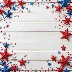 USA holiday decorations on a white wooden background top view, flat lay - 788769767
