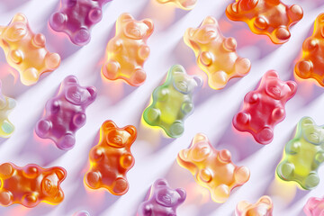 pastel gummy bears pattern on a bright candy background
