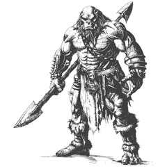 ogre warrior full body images using Old engraving style