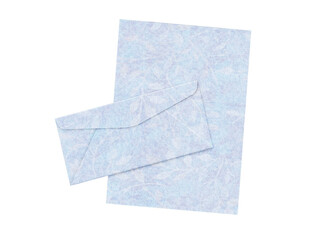 Elegant light blue paper  and envelope. Delicate floral pattern on kraft paper. Vintage style. 