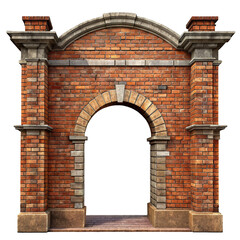 large stone gate with bricks. door with passage. neutral background