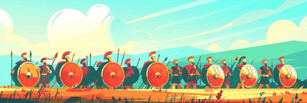 A colony of Spartan hoplites forms an impenetrable phalanx, their shields locked together, their spears poised, ready to repel any foe