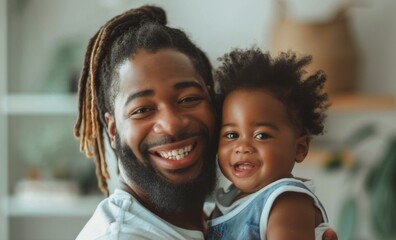 A man with dreadlocks holding a baby smiling. Generative AI.