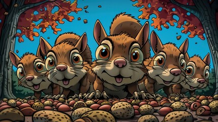 A group of squirrels runs a lucrative nut brokerage firm, their sharp instincts and nimble movements allowing them to corner the market on acorns and walnuts