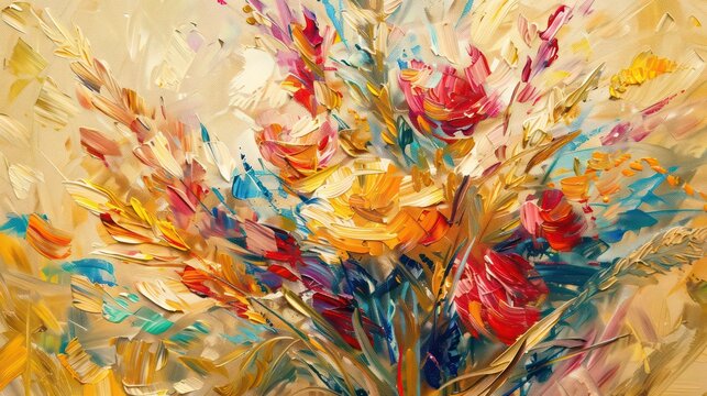 Flowers, the golden grain. Oil on canvas. Brush the paint. Modern art prints