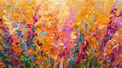 Flowers, the golden grain. Oil on canvas. Brush the paint. Modern art prints