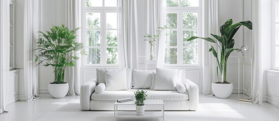 Contemporary white interior of a living room.
