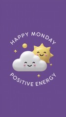 Motivational Monday story, a happy sun and cloud. Happy monday written design. 3D render style element