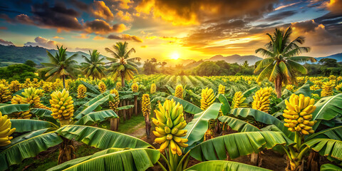 Fototapeta premium Tropical bounty:banana field photo - perfect for summertime, agriculture, and tropical themes!