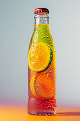 Cold Beverage Bottle with Citrus and Condensation.
