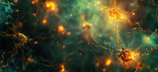 3d rendered, medically accurate illustration of an active nerve cell. AI generated illustration - obrazy, fototapety, plakaty