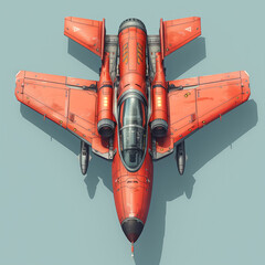 Red Fighter Jet in Aerial Superiority Pose - obrazy, fototapety, plakaty