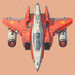 Red Fighter Jet in Aerial Superiority Pose - obrazy, fototapety, plakaty