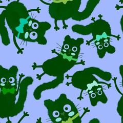 Watercolor spots animals seamless Halloween cats pattern for wrapping paper and fabrics and kids print and party