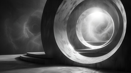 Round Black and White Light 3d image wallpaper 
 - obrazy, fototapety, plakaty