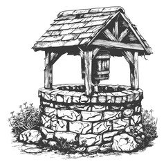 old water well images using Old engraving style