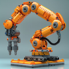 Orange Robotic Arm on Solid Background
