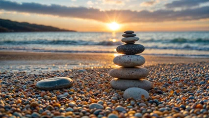 Türaufkleber zen stones on the beach © NUSRAT