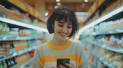 Woman Standing in Store Looking at Cell Phone