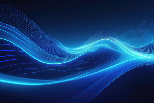 Abstract wave, sweeping across a futuristic background, interplay of electric blue light, digital effect giving life to corporate concept, nature inspired, flowing lines, interconnectedness