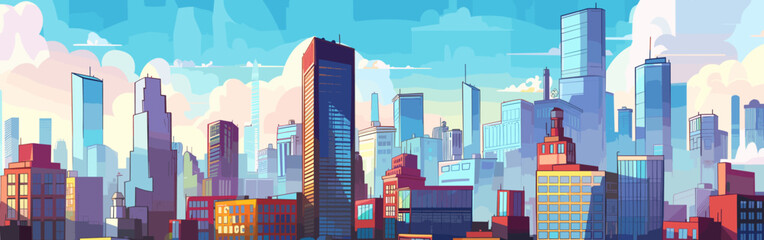 Megapolis city high-rise buildings background vector cartoon illustration - obrazy, fototapety, plakaty